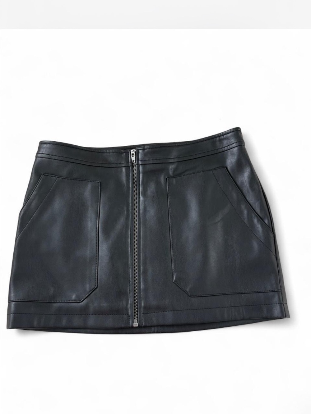 Free People black Faux Leather Zip-Front Mini Skirt